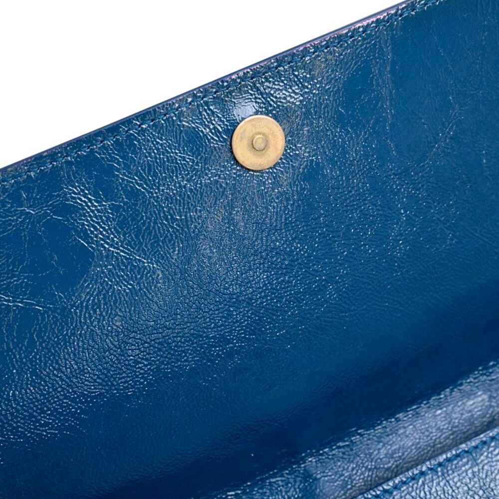 Yves Saint Laurent Large Belle de Jour Clutch Bag in Blue Textured Patent - Picture 2 of 12